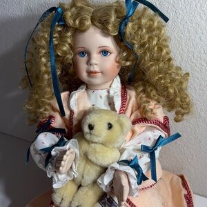 Vintage Porcelain Doll Teaching Teddy Hamilton Collection